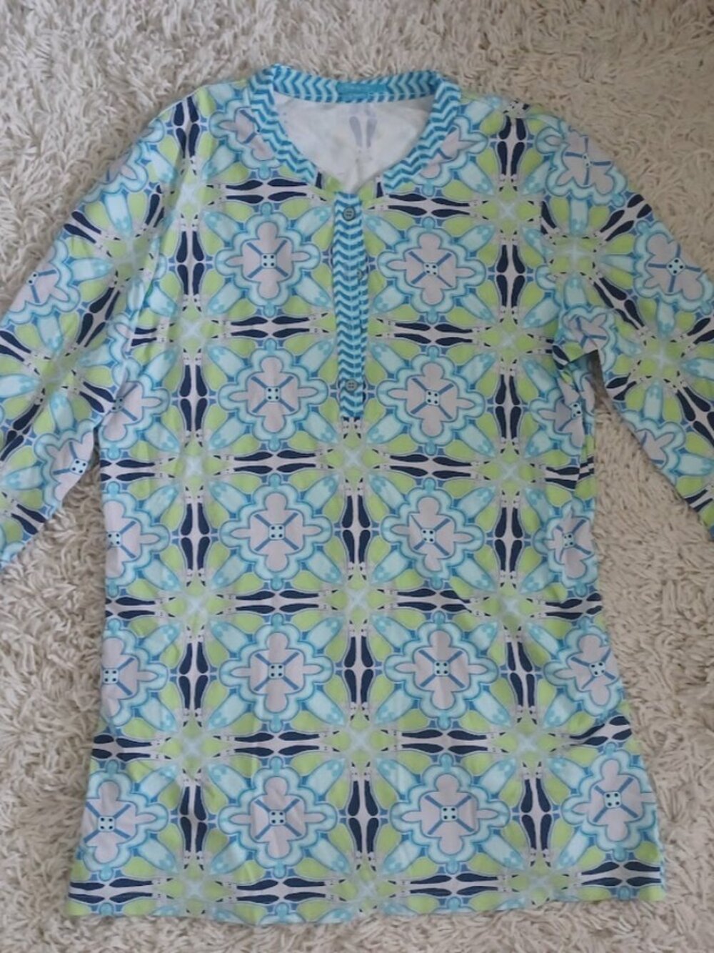 J McLaughlin for Dillard's L Blue Floral Geometric Catalina Cloth Tunic Top